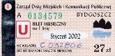 Bydgoszcz, bilet miesiczny na 1 lini, ulgowy, 27z - stycze 2002