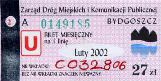 Bydgoszcz, bilet miesiczny na 1 lini, ulgowy, 27z - luty 2002