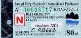 Bydgoszcz, bilet miesiczny na 1lini pospieszn, midzygminn lub nocn, normalny, 80z - grudzie 2000
