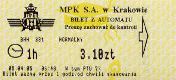 Krakw, rok 2005 - bilet z automatu przewonego, 3,10z, zero przekrelone