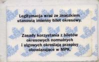 Krakw, legitymacja do biletu okresowego, MPK Sp. z o.o. - rewers