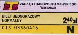 Warszawa, bilet jednorazowy miejski normalny, 2.40z, seria 018