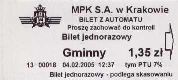 Krakw, rok 2005 - bilet z automatu stacjonarnego, 1,35z