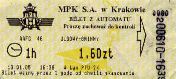 Krakw, bilet z automatu, druga poowa 2004 - godzinny ulgowy gminny, 1,60z