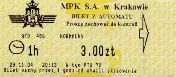 Krakw, bilet z automatu, druga poowa 2004 - godzinny normalny, 3,00z