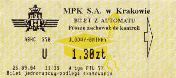 Krakw, bilet z automatu, druga poowa 2004 - ulgowy gminny, 1,30z, przekrelone zero