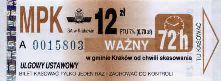 Krakw, rok 2004 - bilet 72h ulgowy ustawowy, 12z, numer szmaragdowozielony