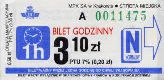 Krakw, rok 2005 - bilet 1h normalny, 3,10z+0,25z, seria A, numer trawiastozielony