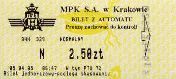 Krakw, rok 2005 - bilet z automatu przewonego, 2,50z, przekrelone zero