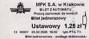 Krakw, rok 2005 - bilet z automatu stacjonarnego, 1,25z