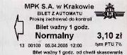 Krakw, rok 2005 - bilet z automatu stacjonarnego, logo po prawej - 3,10z