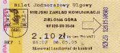 Zielona Gra, bilet z automatu przewonego, 2.10z; rok 2005