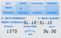 Opole, plastikowy bilet miesiczny - rewers 