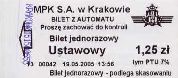 Krakw, rok 2005 - bilet z automatu stacjonarnego, logo po prawej - 1,25z