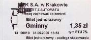 Krakw, rok 2005 - bilet z automatu stacjonarnego, strzaka i logo po lewej - 1,35z