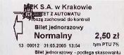 Krakw, rok 2005 - bilet z automatu stacjonarnego, strzaka i logo po lewej - 2,50z