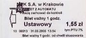Krakw, rok 2005 - bilet z automatu stacjonarnego, strzaka i logo po lewej - 1,55z