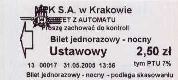 Krakw, rok 2005 - bilet z automatu stacjonarnego, strzaka i logo po lewej - 2,50z, nocny ulgowy