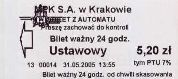 Krakw, rok 2005 - bilet z automatu stacjonarnego, strzaka i logo po lewej - 5,20z, 24h ulgowy ustawowy