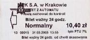 Krakw, rok 2005 - bilet z automatu stacjonarnego, strzaka i logo po lewej - 10,40z, 24h normalny