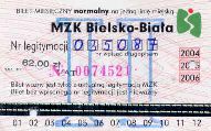 Bielsko-Biaa, bilet miesiczny normalny na 1 lini miejsk, lata 2004-2006 - 62,00z, luty