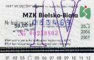 Bielsko-Biaa, bilet miesiczny ulgowy na wszystkie linie miejskie, lata 2005-2007 - 39,00z, kwiecie