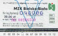 Bielsko-Biaa, bilet miesiczny ulgowy na wszystkie linie miejskie, lata 2005-2007 - 39,00z, maj
