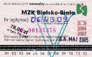 Bielsko-Biaa, bilet miesiczny normalny na wszystkie linie miejskie, lata 2005-2007 - 78,00z, maj