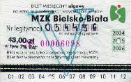 Bielsko-Biaa, bilet miesiczny ulgowy na lini podmiejsk i wszystkie linie miejskie, lata 2004-2006 - 43,00z, maj