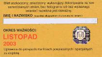 Pozna, bilet miesiczny sieciowy imienny ulgowy - listopad 2003