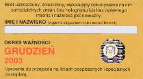 Pozna, bilet miesiczny sieciowy imienny ulgowy - grudzie 2003
