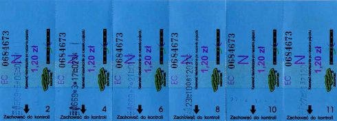 Pozna - rok 2005, karnet 11-przejazdowy normalny, 12,00z (odcinki parzyste)
