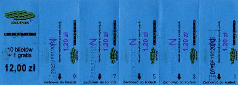 Pozna - rok 2005, karnet 11-przejazdowy normalny, 12,00z (odcinki nieparzyste)