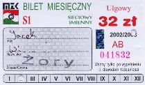 Jastrzbie Zdrj, bilet okresowy S1, 2002/2003, 32z