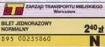 Warszawa, bilet jednorazowy miejski normalny, 2.40z, seria 095