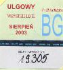 Biaystok, bilet miesiczny imienny ulgowy, strefy I+II, sierpie 2003