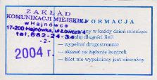 Hajnwka, bilet miesiczny normalny - rewers, rok 2004