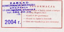 Hajnwka, bilet miesiczny ulgowy - rewers, rok 2004