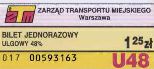 Warszawa, bilet jednorazowy miejski ulgowy 48%, 1.25z, seria 017