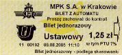 Krakw, rok 2005 - bilet z automatu stacjonarnego - 1,25z