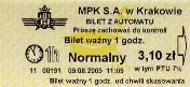 Krakw, rok 2005 - bilet z automatu stacjonarnego - 3,10z