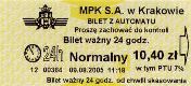 Krakw, rok 2005 - bilet z automatu stacjonarnego - 10,40z