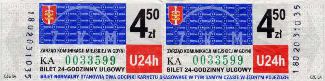 Gdynia, bilet 24h - 2x4,50z, seria KA, numer trawiastozielony