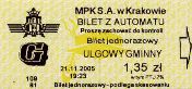 Krakw, rok 2005 - bilet z automatu w autobusie - 1,35z
