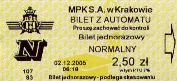 Krakw, rok 2005 - bilet z automatu w autobusie - 2,50z