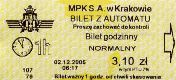 Krakw, rok 2005 - bilet z automatu w autobusie - 3,10z