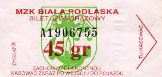 Biaa Podlaska - 45gr, seria A, numer biletu czarny