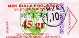 Biaa Podlaska - 45gr (p1,10z), seria A, numer biletu czarny