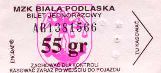 Biaa Podlaska - 55gr, seria AB, numer biletu czarny
