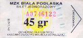 Biaa Podlaska - 45gr, seria A, numer biletu czerwony